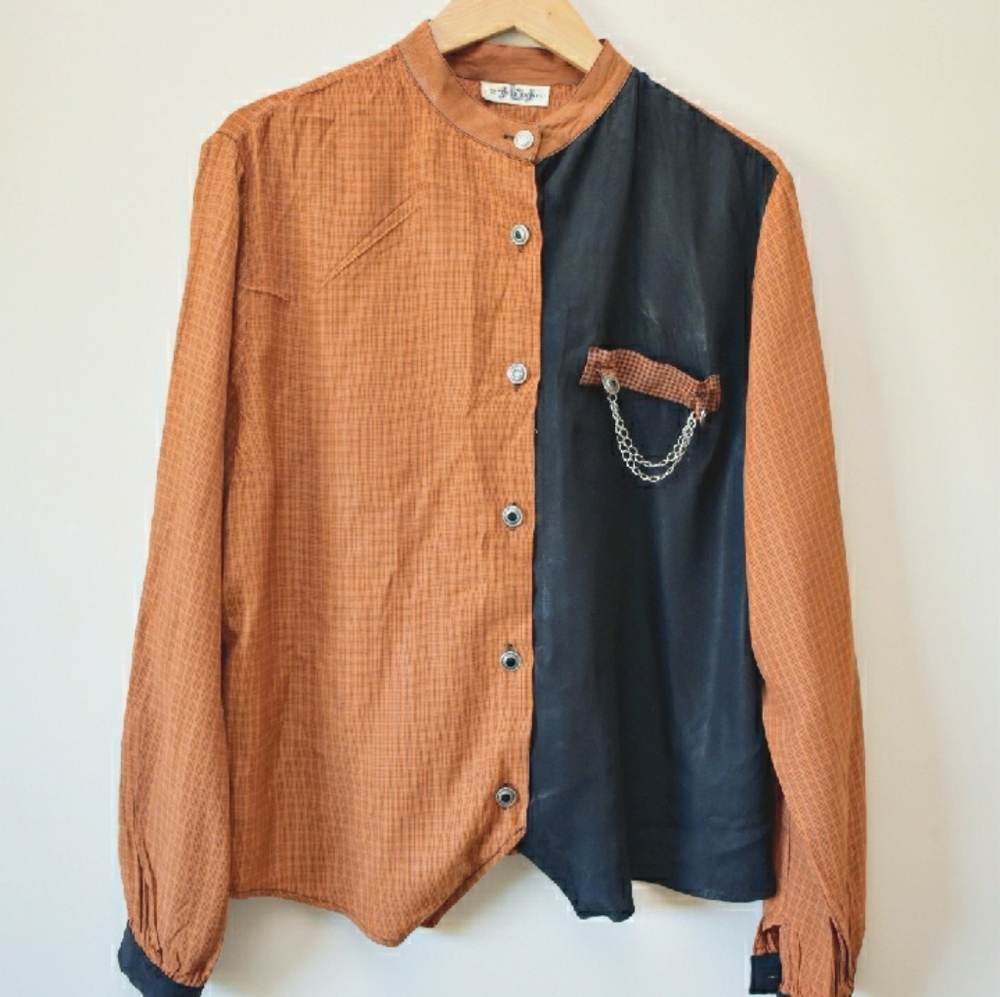 VTG Justin B Jones 80's-90's orange & black blouse